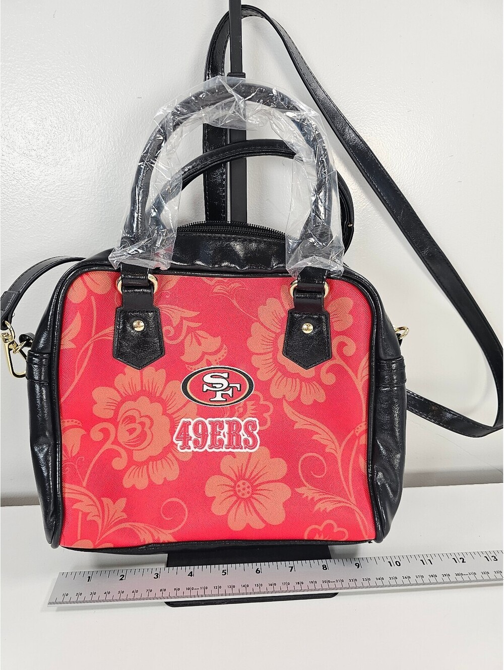 San Francisco 49ers Floral Print Crossbody Bag with Black Trim